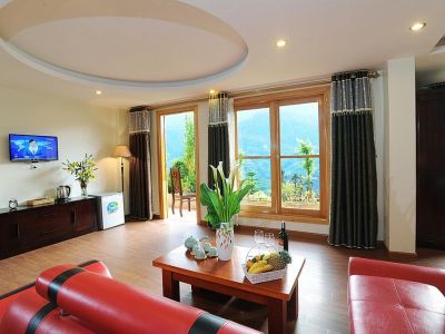 Family with mountain view